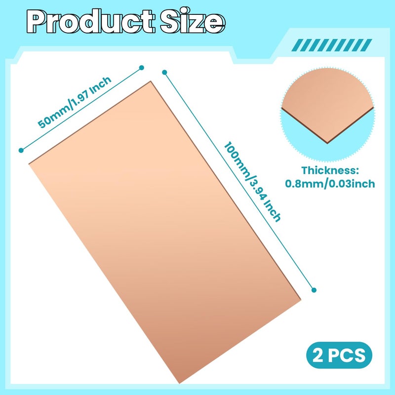 QIMAOO Copper Sheet, 2 Pieces of Copper Plates 4"×2"-20 Gauge(0.8mm) Thickness, 99% Pure Copper Sheets for Metal Crafts, Jewelry Making, DIY, Jewelry - Image 2